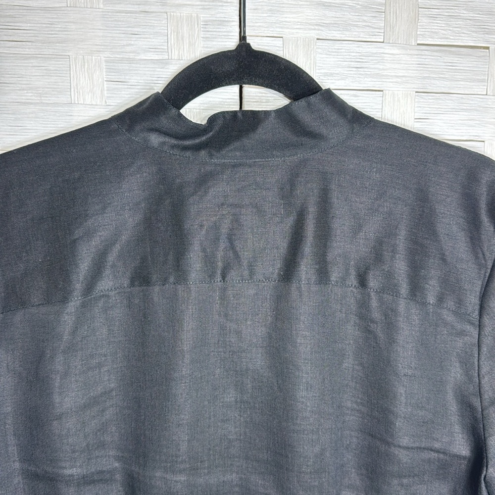 Westbound Linen Women’s Black Button Up Smocked Waist Mock Collared Shirt Size 8 - Picture 8 of 12
